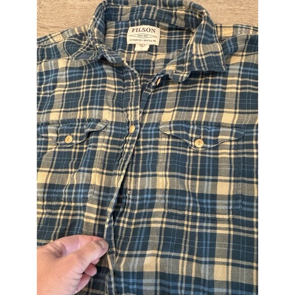 Vtg CC Filson Plaid Flannel Mens Size L Button Front Shirt Long Sleeve Green - Picture 8 of 8